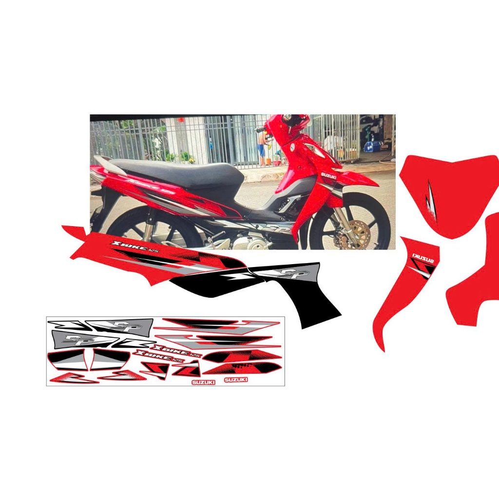 TEM SUZUKI XBIKE MẪU THIẾT KẾ KIỂU ZIN ĐEN ĐỎ CAO CẤP