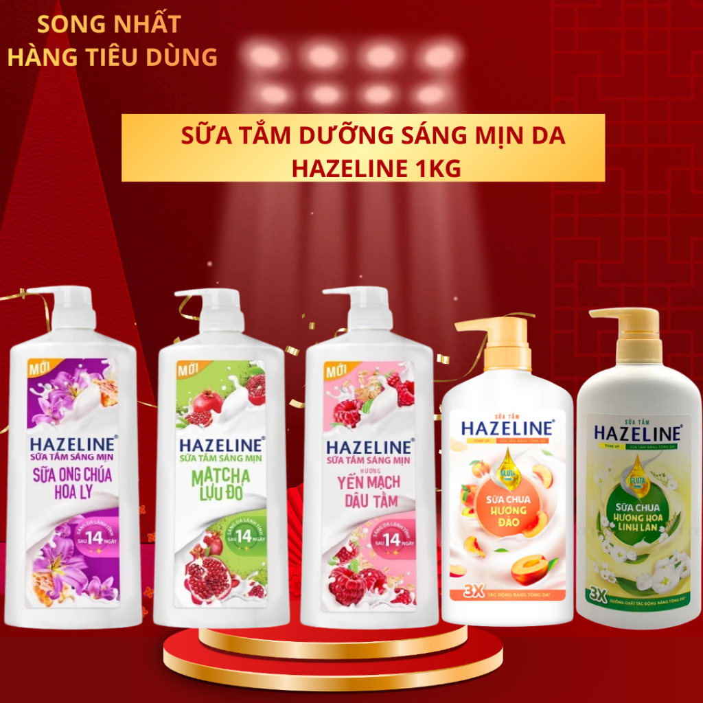 Sữa tắm dưỡng sáng mịn Hazeline 1KG +Sữa tắm nâng tone  da Hazeline 670g