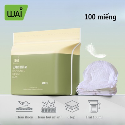 Miếng Lót Thấm Sữa Wai KidAndMom Chống Tràn An Toàn Tiết Kiệm siêu thấm hút An Toàn Túi 100 Miếng