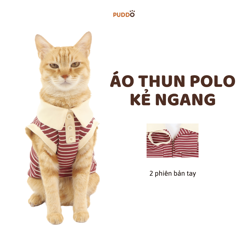 ÁO THUN POLO KẺ NGANG THÚ CƯNG PUDDO / ÁO DÀNH CHO CHÓ MÈO