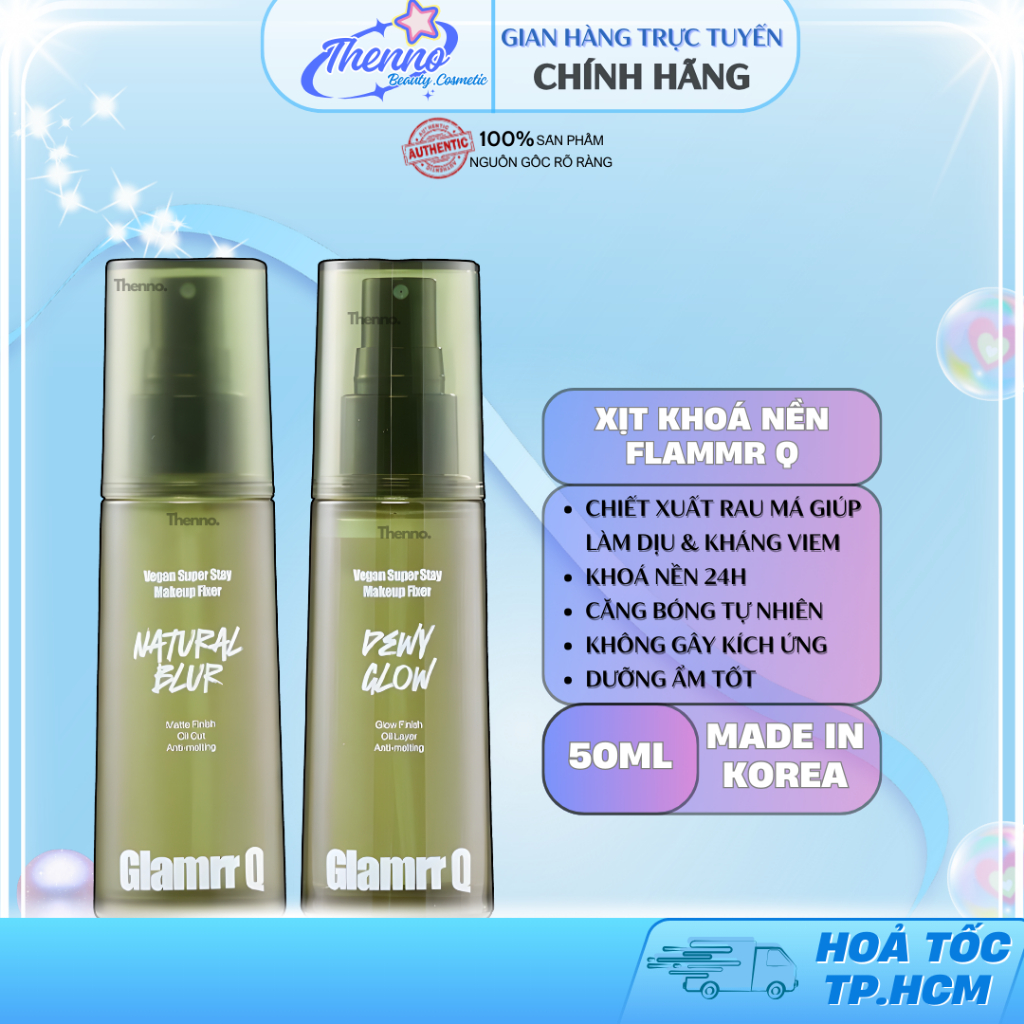 Xịt Khóa Nền Cố Định Glamrr Q Vegan Super Stay Makeup Fixer 50ml Hàn Quốc