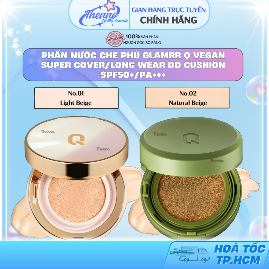 Phấn Nước Che Phủ Glamrr Q Vegan Super Cover/Long Wear DD Cushion SPF50+/PA+++