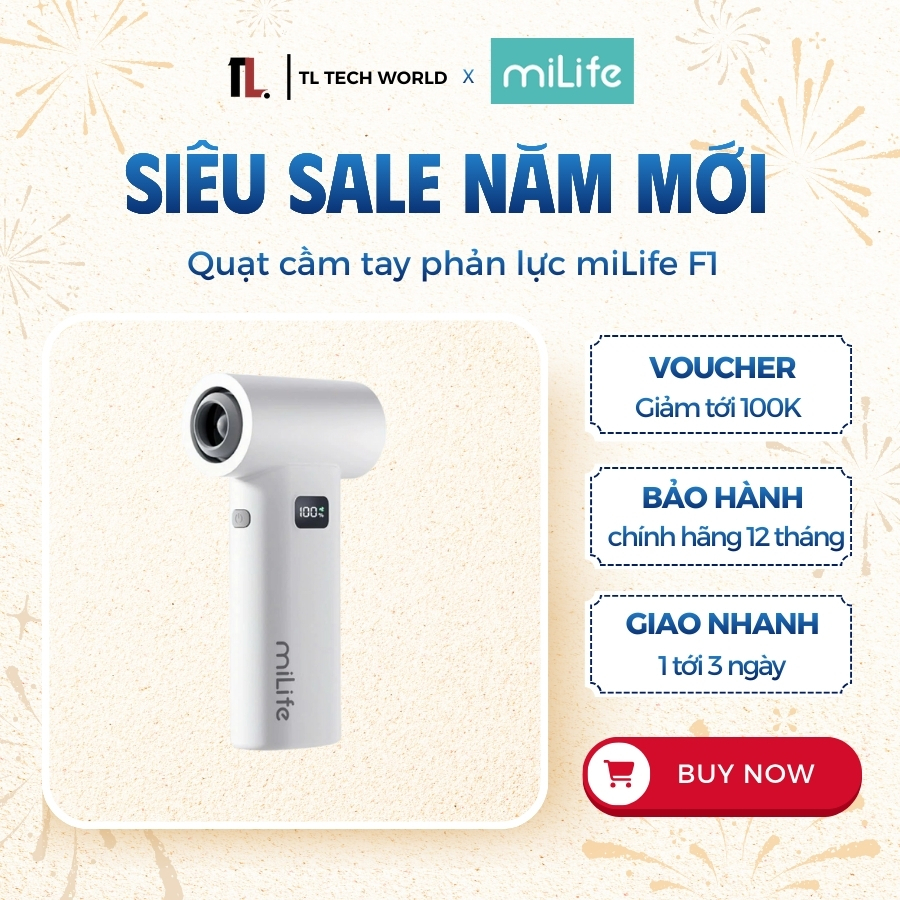 Quạt Cầm Tay Phản Lực Milife F1 Không Đầu Hút- Tốc Độ 80.000 vòng/phút, Bảo Hành 1 Năm- TL Tech Word