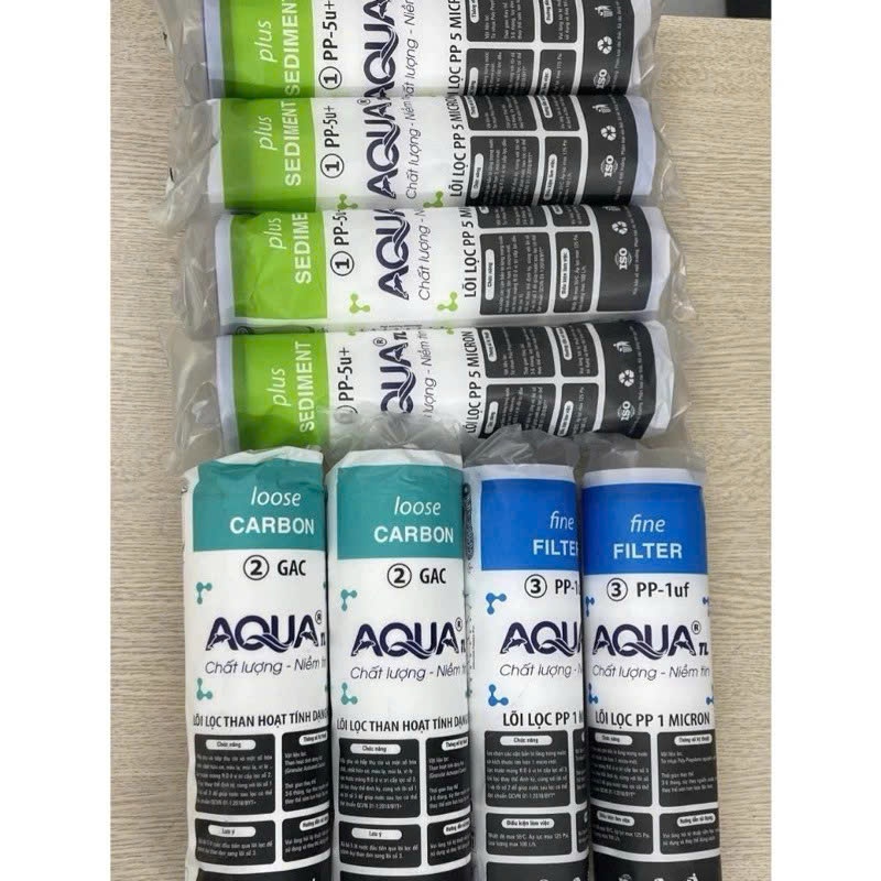 Combo 8 lõi lọc nước 123 Aqua - Gồm 4 lõi số 1, 2 lõi số 2, 2 lõi số 3