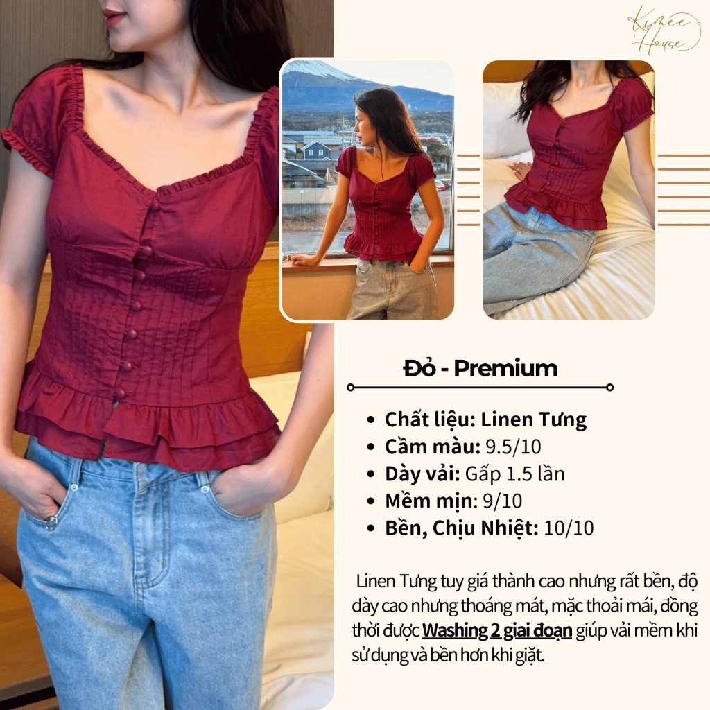 Áo Babydoll Kiểu Xinh Nữ Vạt Xòe Phối Cúc Bọc Vải Mùa Hè KENCO clothing M534 | BigBuy360 - bigbuy360.vn