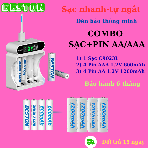 Combo 8 Pin 1.2V Sạc C9023L 4 Pin AA 1.200mAh + 4 Pin AAA 600mAh dùng cho karaoke,điều khiên tivi