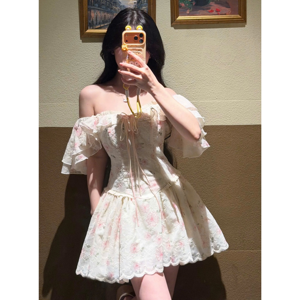 MYSOUL | AKINA DRESS Váy ngắn hoa nhí hồng tùng lưới xoè