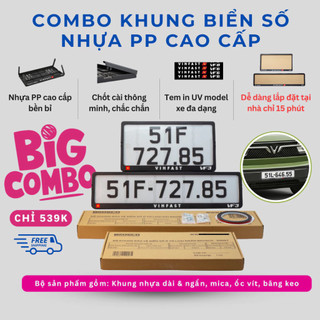 Bộ 2 Khung Biển Số Nhựa Ô Tô Cao Cấp Brosco (Biển dài và biển ngắn)- Tặng kèm Mica, Ốc vít, Băng Keo, đầy đủtem model xe
