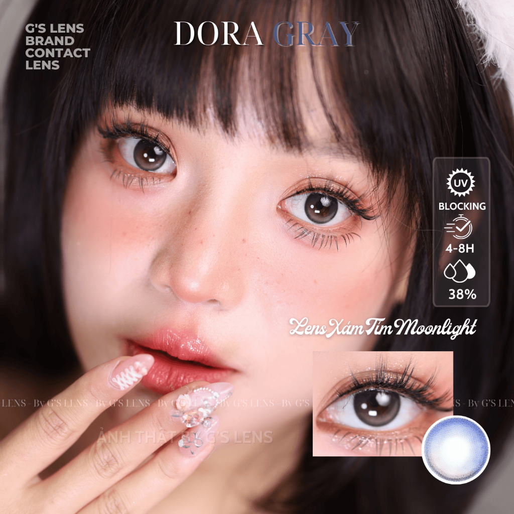 Kính áp tròng Gtrendy DORA GRAY xám tím tự nhiên giãn nhẹ lens cận 6 tháng G.DIA 14.2mm có độ (0-6)