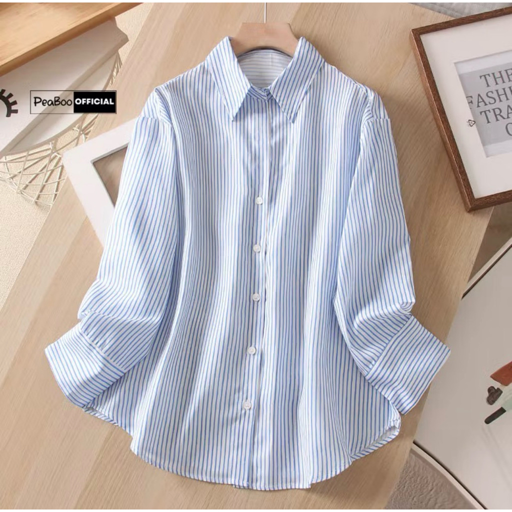 (PASS - ĐỌC MÔ TẢ) Áo sơ mi xanh biển trơn không hình in - Peaboo.