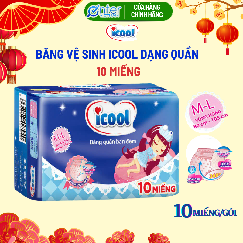 Băng Vệ Sinh Đêm Dạng Quần Icool Gói 10 Miếng Thấm Hút Tốt Chống Tràn Hiệu Qủa