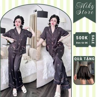  Đồ Ngủ Pijama Cổ Chữ Y Tay Ngắn Quần Dài 2 Túi MIKY Đồ Ngủ Nữ  lụa Latin In 3D TK cao cấp mềm mại xinh xắn < 70KG 