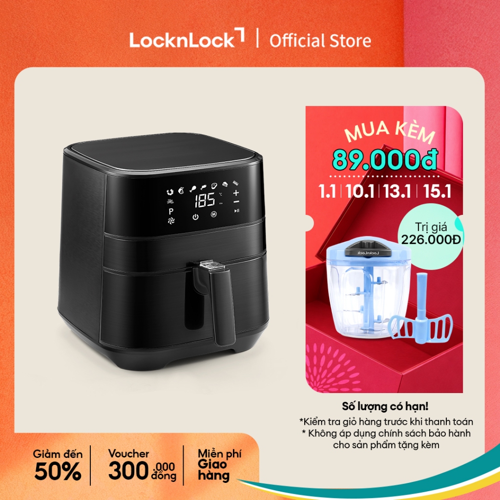 Nồi chiên không dầu Lock&Lock Deluxe Air Fryer 5.5L - màu đen EJF284BLK