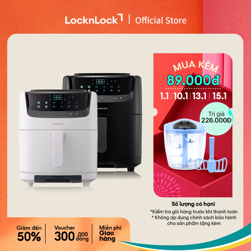  Nồi chiên không dầu & hấp Lock&Lock Steam Air Fryer 7L - màu đen và màu trắng EJF881 