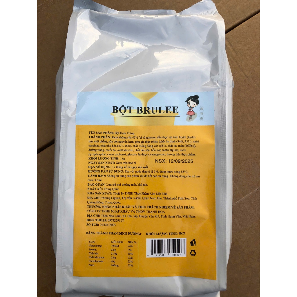 [Hàng Mới] Bột Kem Trứng Cô Gái (Bột Brulee) Vàng/Trắng , Gói 1 kg, Thơm ngon - Béo ngậy
