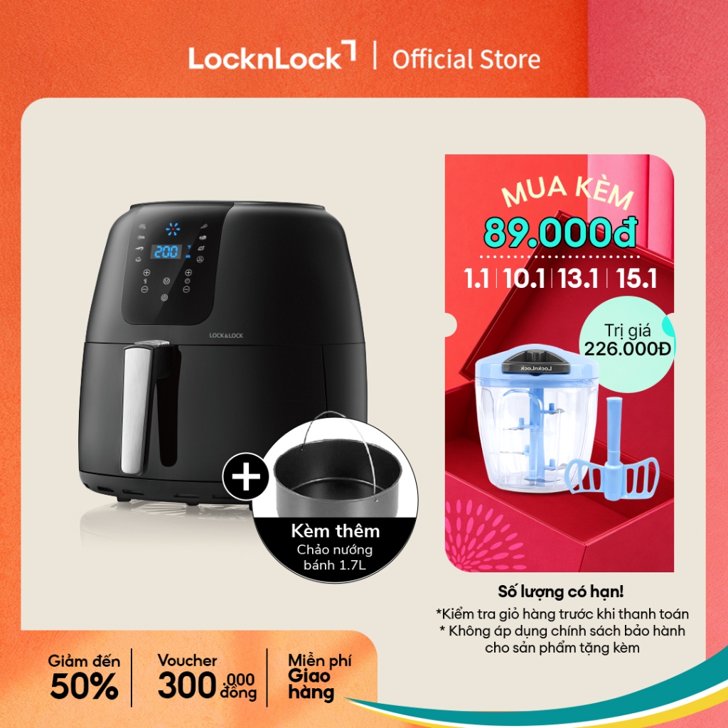  Nồi Chiên Không Dầu Lock&Lock Super Jumbo Air Fryer 7.2L Màu đen EJF296BLK 