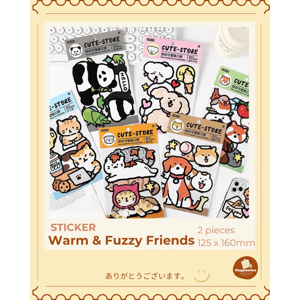 Set 2 Tờ Sticker Động Vật Đáng Yêu 𝚆𝙰𝚁𝙼 & 𝙵𝚄𝚉𝚉𝚈 𝙵𝚁𝙸𝙴𝙽𝙳𝚂 | Deco Sticker Trang Trí