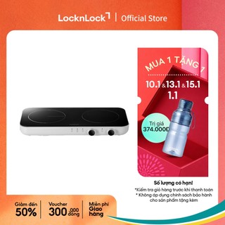  Bếp điện từ đôi LocknLock Square double induction mặt pha lê kèm tấm bảo vệ màu trắng EJI326WHT 