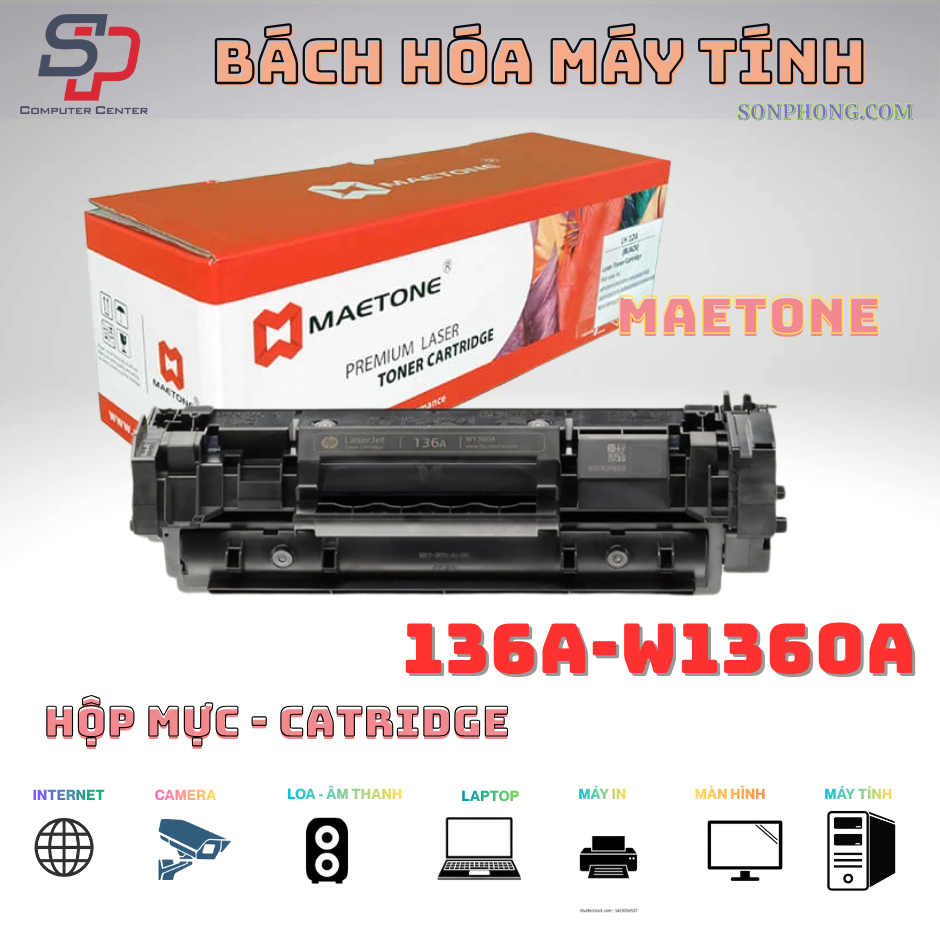 Hộp mực thương hiệu Maetone 136, Dùng cho máy Hp Laserjet M211d, M211dw, M236dw, M236sdw –Có CHIP.