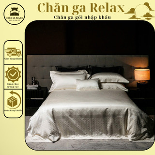  Bộ chăn ga trần 5 món cao cấp JACQUARD SILK PREMIUM SERIES SANG TRỌNG ĐẲNG CẮP Lụa pha Tơ Tằm dệt nổi hoa văn sắc nét . 