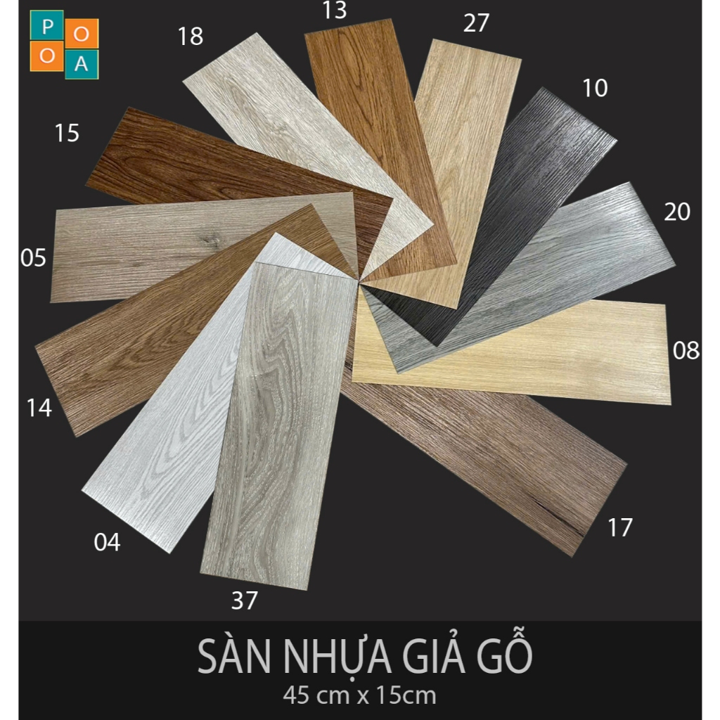 Sàn nhựa giả giả gỗ nhiều màu sẵn keo bóc dán KT: 45x 15 cm.