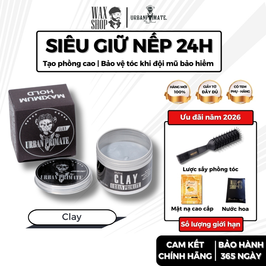Sáp vuốt tóc nam Urban Primate Clay 100ml chính hãng gel, wax giữ nếp tóc - Waxshop