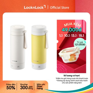  Bình đun giữ nhiệt 2 trong 1 LocknLock Heating tumbler 300ml màu vàng ngà bằng thép không gỉ giữ ấm 8 cấp độ EJC723 