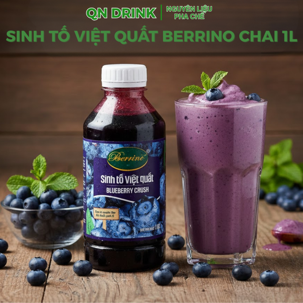 Sinh tố việt quất berrino chai 1lit, sinh tố berrino hàng chính hảng QN DRINK