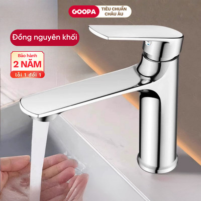 Vòi rửa mặt lavabo nóng lạnh GOOPA chất liệu đồng thau nguyên khối phù hợp với mọi thiết kế