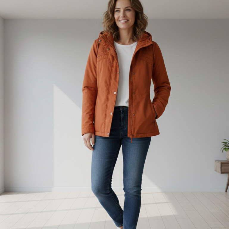 áo khoác phao nữ nhẹ có mũ (lightweight puffer jacket with hood)