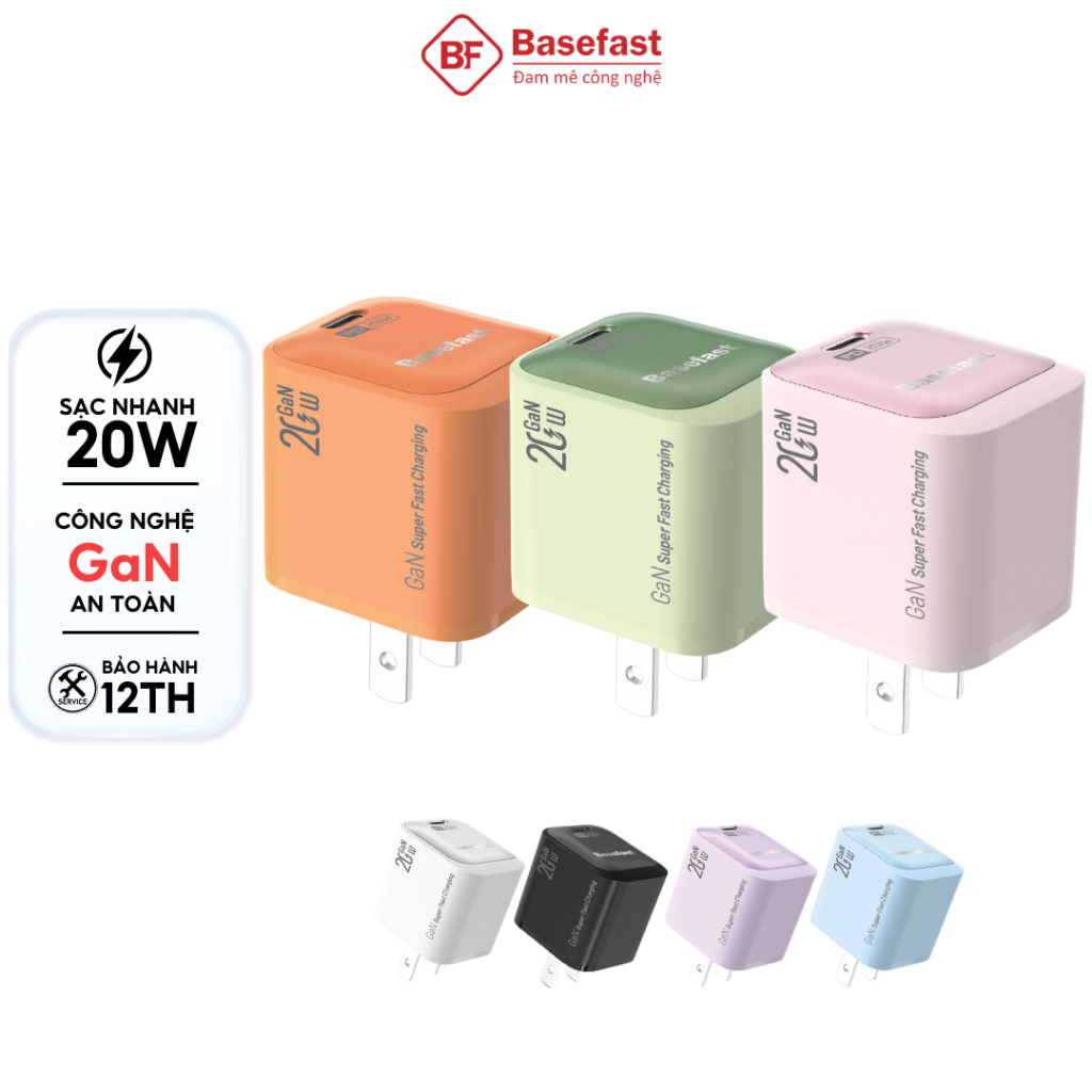 Củ sạc nhanh 20W Basefast cục sạc công nghệ GAN siêu bền cho xs 12 11 13 14 pro max samsung xiaomi..