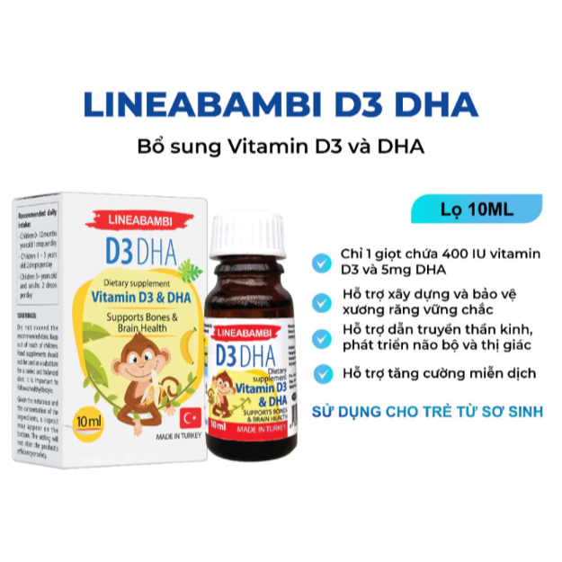 LINEABAMBI D3 DHA (10 ml).Bổ sung vitamin D3 và DHA cho cơ thể,giúp cải thiện sức khỏe,hỗ trợ phát t