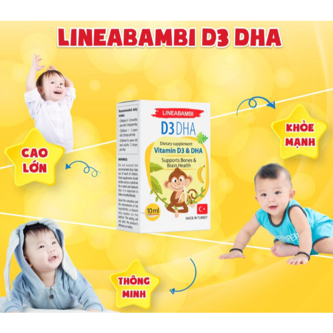 LINEABAMBI D3 DHA (10 ml).Bổ sung vitamin D3 và DHA cho cơ thể,giúp cải thiện sức khỏe,hỗ trợ phát t