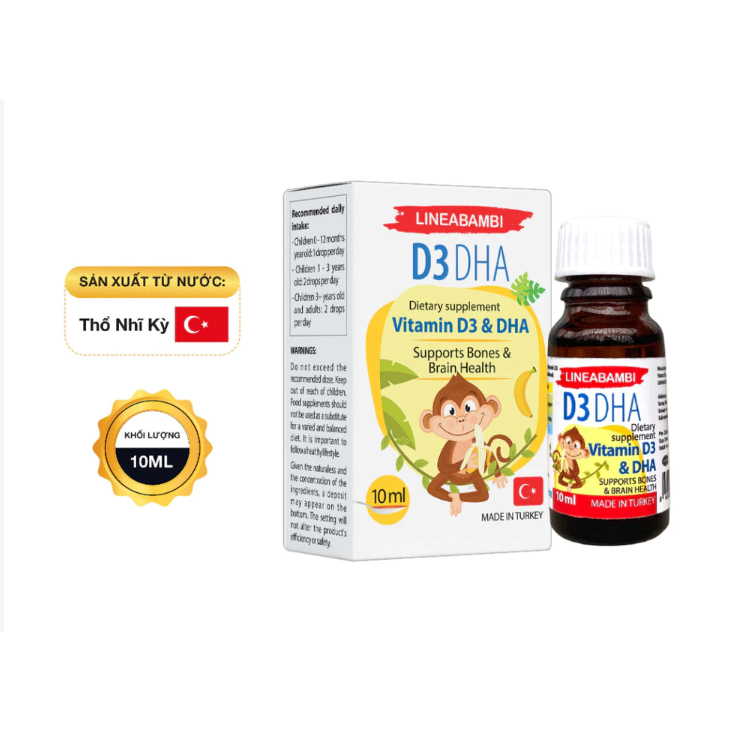 LINEABAMBI D3 DHA (10 ml).Bổ sung vitamin D3 và DHA cho cơ thể,giúp cải thiện sức khỏe,hỗ trợ phát t