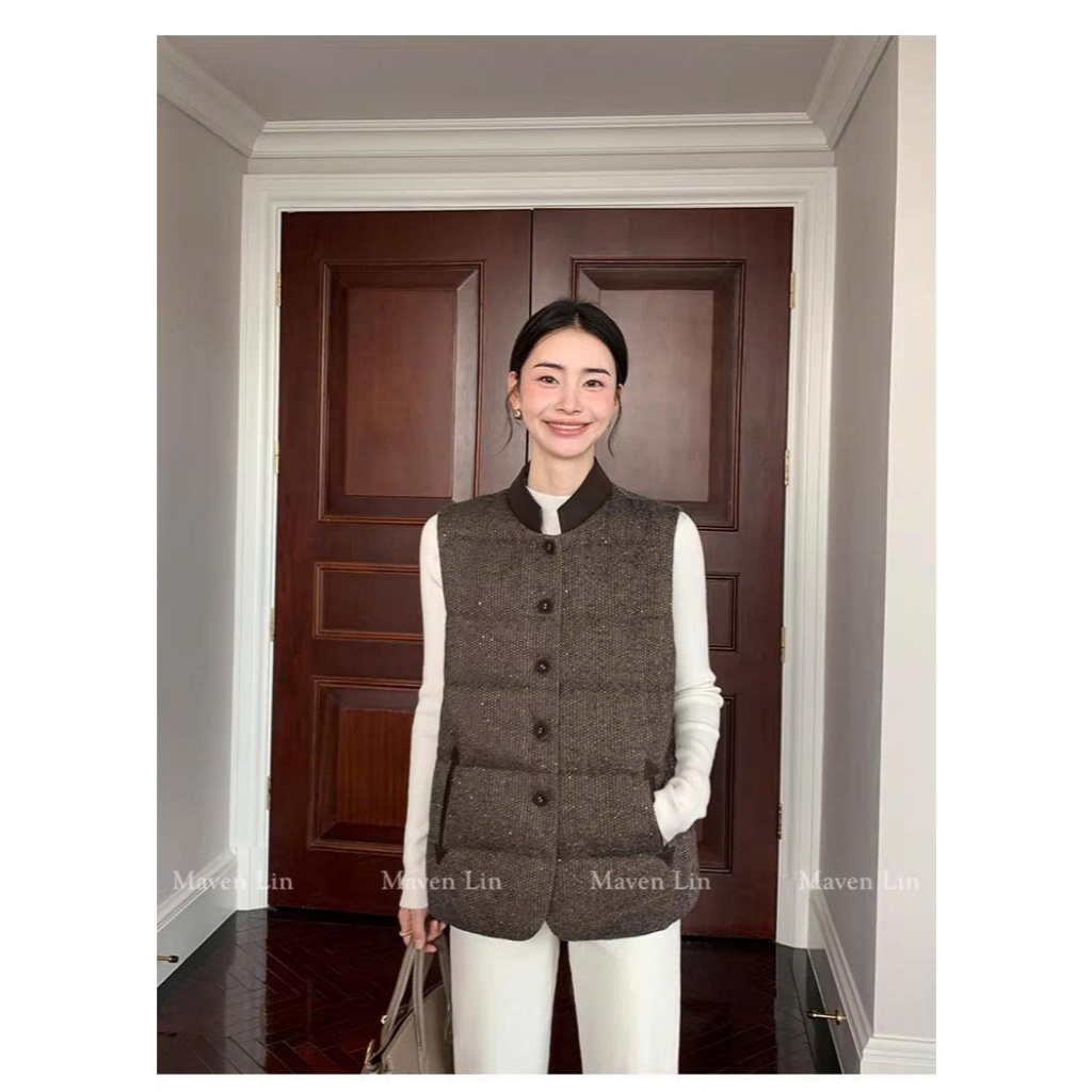 [MAVEN LIN]   Áo khoác vest nữ Maven Lin kiểu cổ điển - màu nâu
