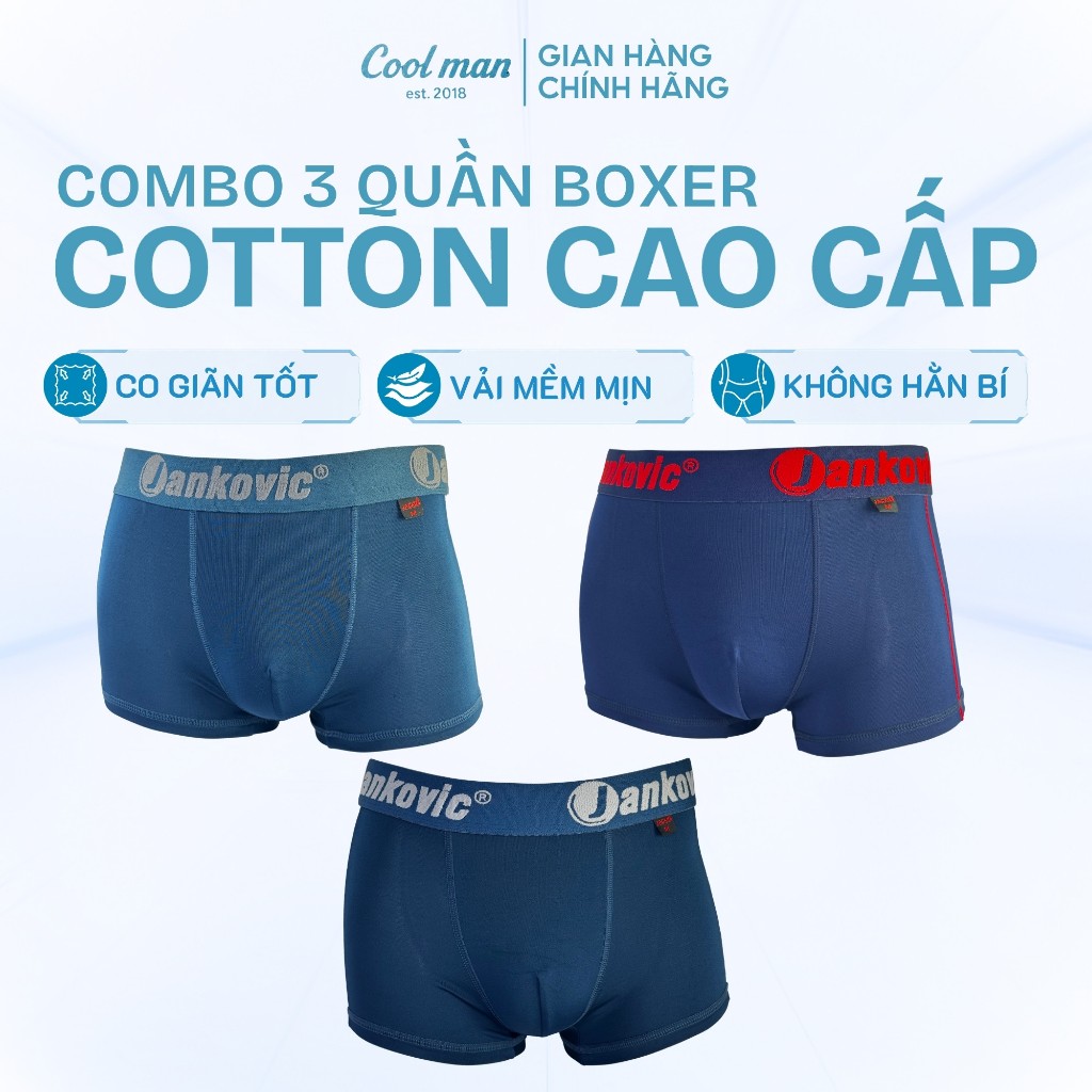 Combo 3 Quần Boxer Nam Cool Man Cotton Cao Cấp Co Giãn Thoáng Mát Mềm Mịn Mặc Thoải Mái Cả Ngày