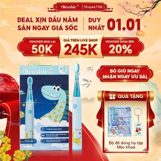  Bàn chải điện Brushie Kids lông bàn chải mềm mại an toàn phù hợp cho mọi loại răng của bé 