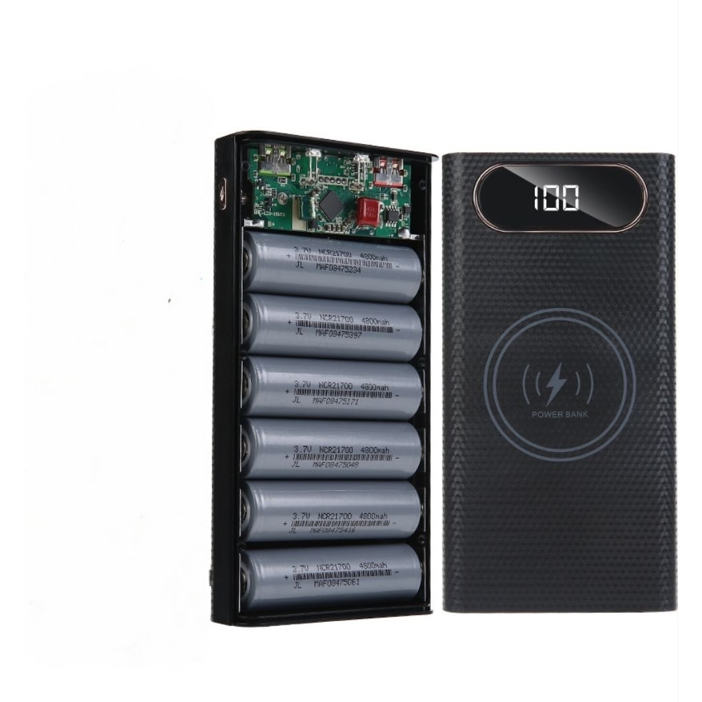 Box Vỏ Sạc Dự Phòng ( Không Có Pin) Chứa 6 Cell Pin 27100 Sạc Nhanh 22,5W Sạc Nhanh Không Dây 15W Có