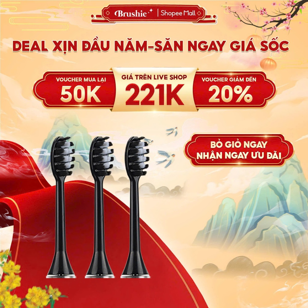 [GIÁ 225K TẠI LIVE SHOP] Set 3 đầu bàn chải thay thế của bàn chải điện Brushie siêu tiết kiệm