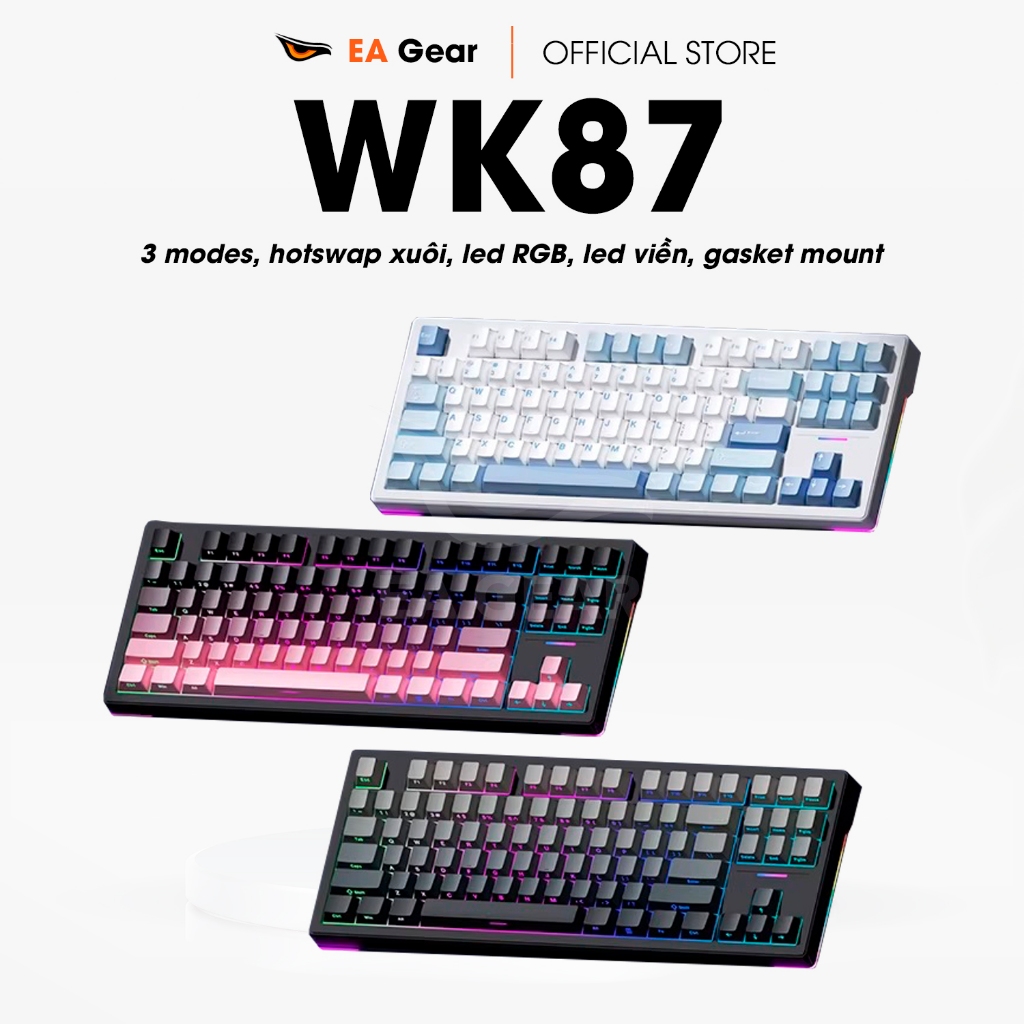 [Sẵn Giao] Bàn Phím Cơ Weikav WK87 3 Modes Led Viền Hotswap Xuôi Full Foam - EA Gear