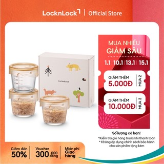  Hộp đựng thức ăn cho bé Lock&Lock baby food container bằng thủy tinh borosilicate LLG542S3IVY 280ml   LLG540S3GRN 215ml 