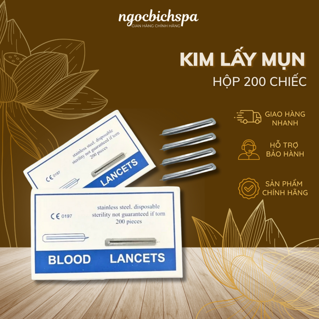 Hộp 200 Chiếc Kim chích mụn, Dụng cụ nặn mụn Lancets loại 1 Chính Hãng Spa | Ngọc Bích Spa
