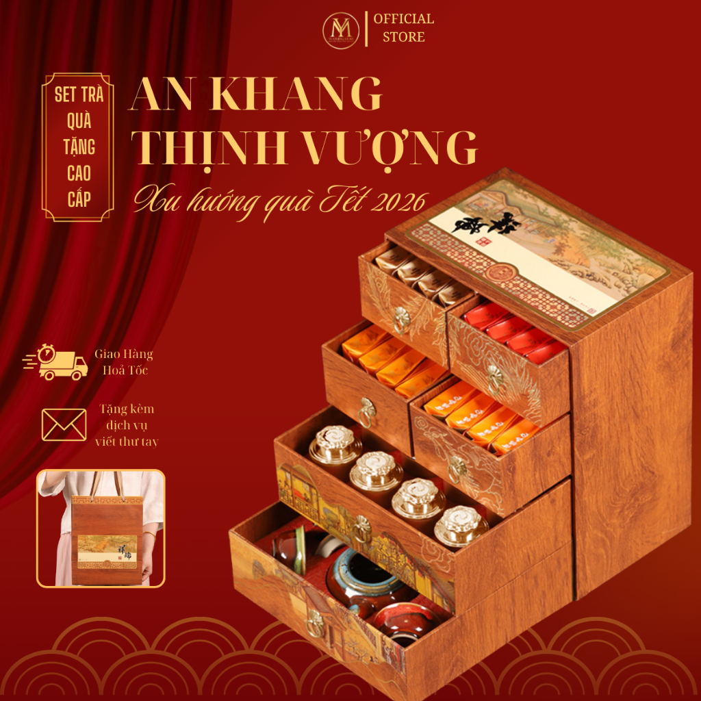 Set Hộp Trà Quà Tặng Cao Cấp AN KHANG THỊNH VƯỢNG 6 Danh Trà Nổi Tiếng Biếu Tặng Sếp, Quà Lễ