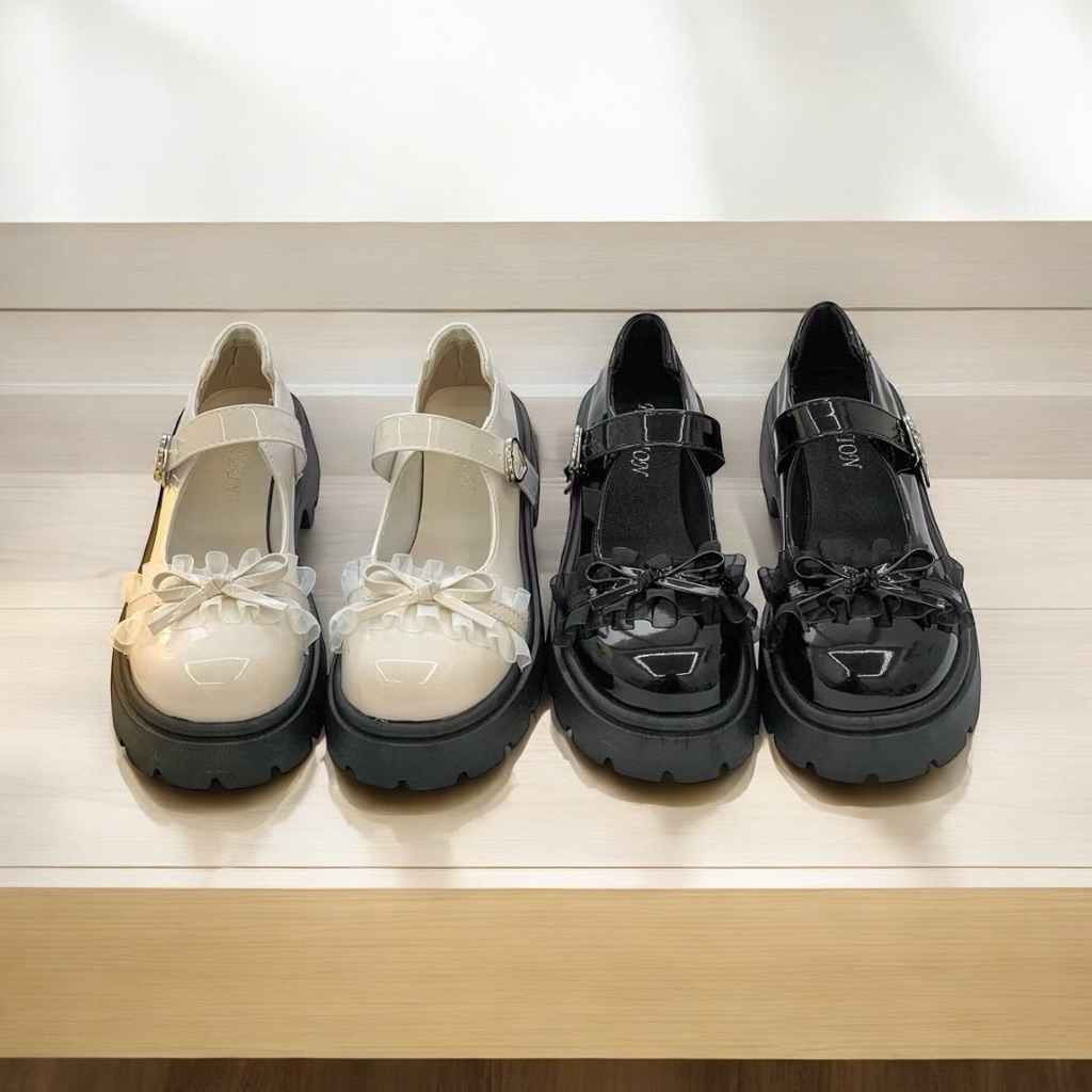 [Peinn] Giày búp bê nữ đế đốc tăng chiều cao oxford nữ mix ren nơ lên chân siêu đẹp qv24