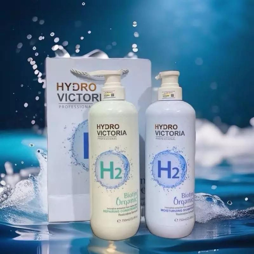 Bộ Dầu Gội Xả H2 Hydro VICTORIA - Phục Hồi Tóc Khô Xơ, Mềm Mượt Tức Thì, Hương Thơm Quyến Rũ 750ml
