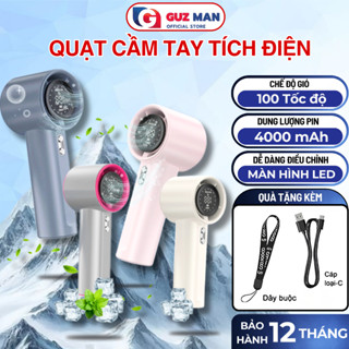 Quạt tích điện cầm tay mini 100 Mức Gió, sạc nhanh màn hình LED hiển thị tốc độ làm mát lên đến 6H
