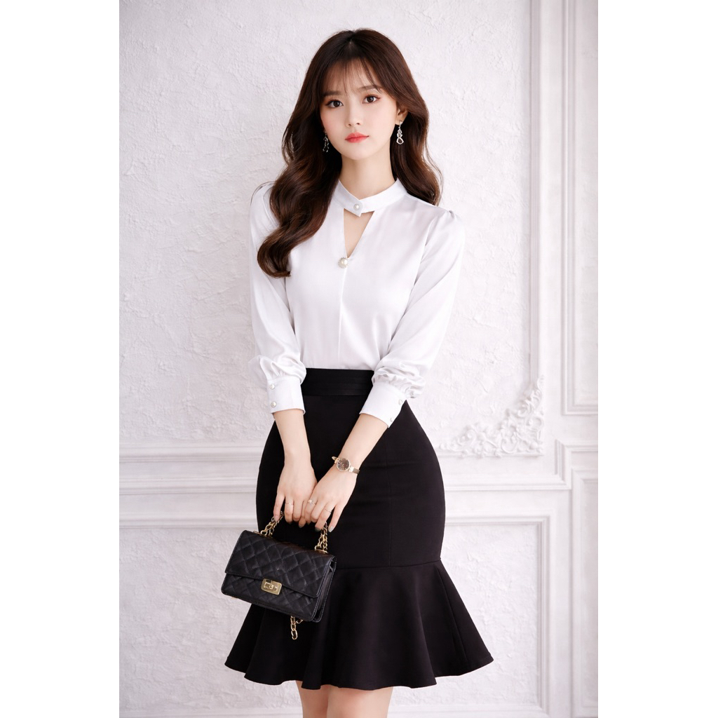 Áo sơ mi công sở nữ cổ 2 cúc chất liệu lụa Oxatyl A85 áo dài tay nữ | BigBuy360 - bigbuy360.vn