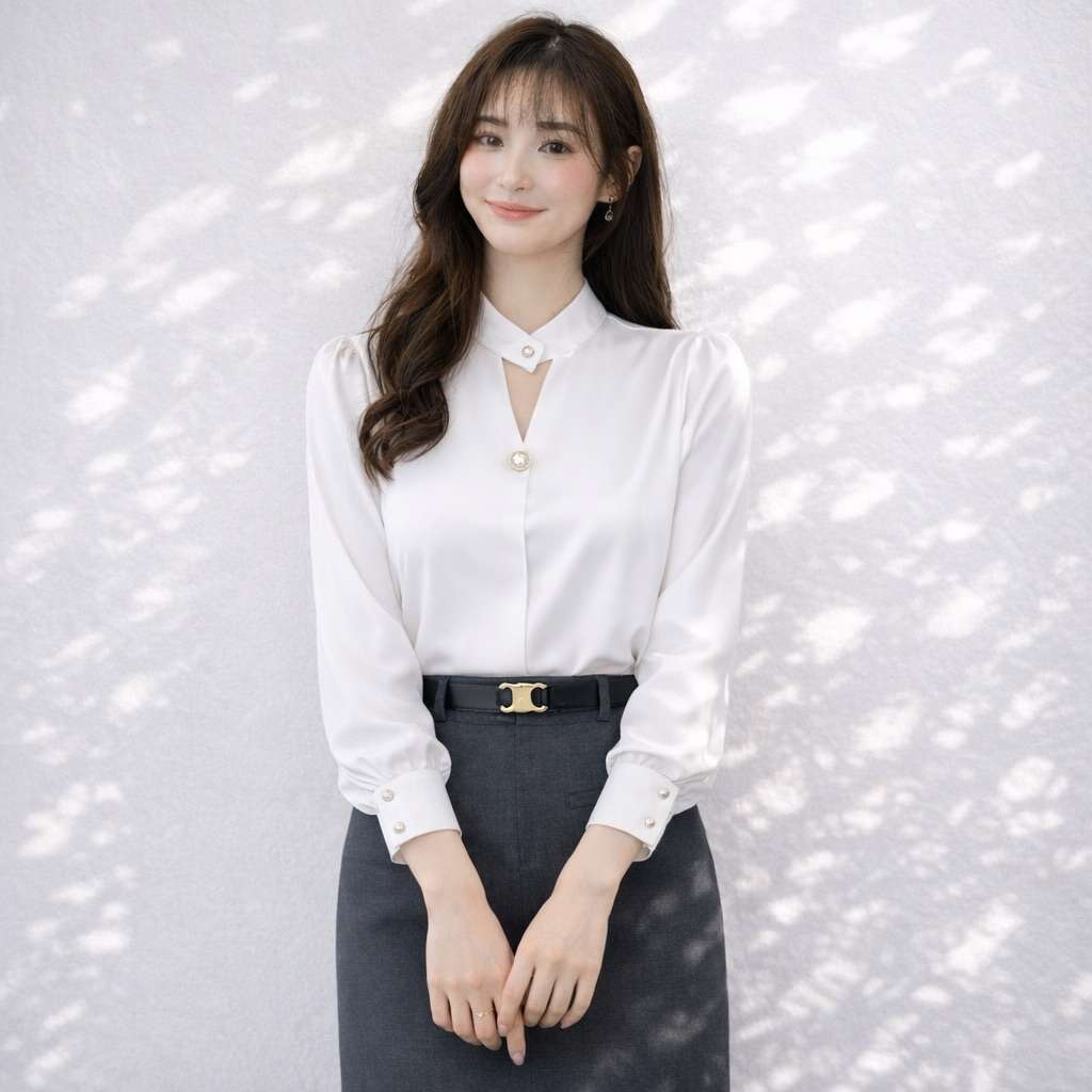 Áo sơ mi công sở nữ cổ 2 cúc chất liệu lụa Oxatyl A85 áo dài tay nữ | BigBuy360 - bigbuy360.vn