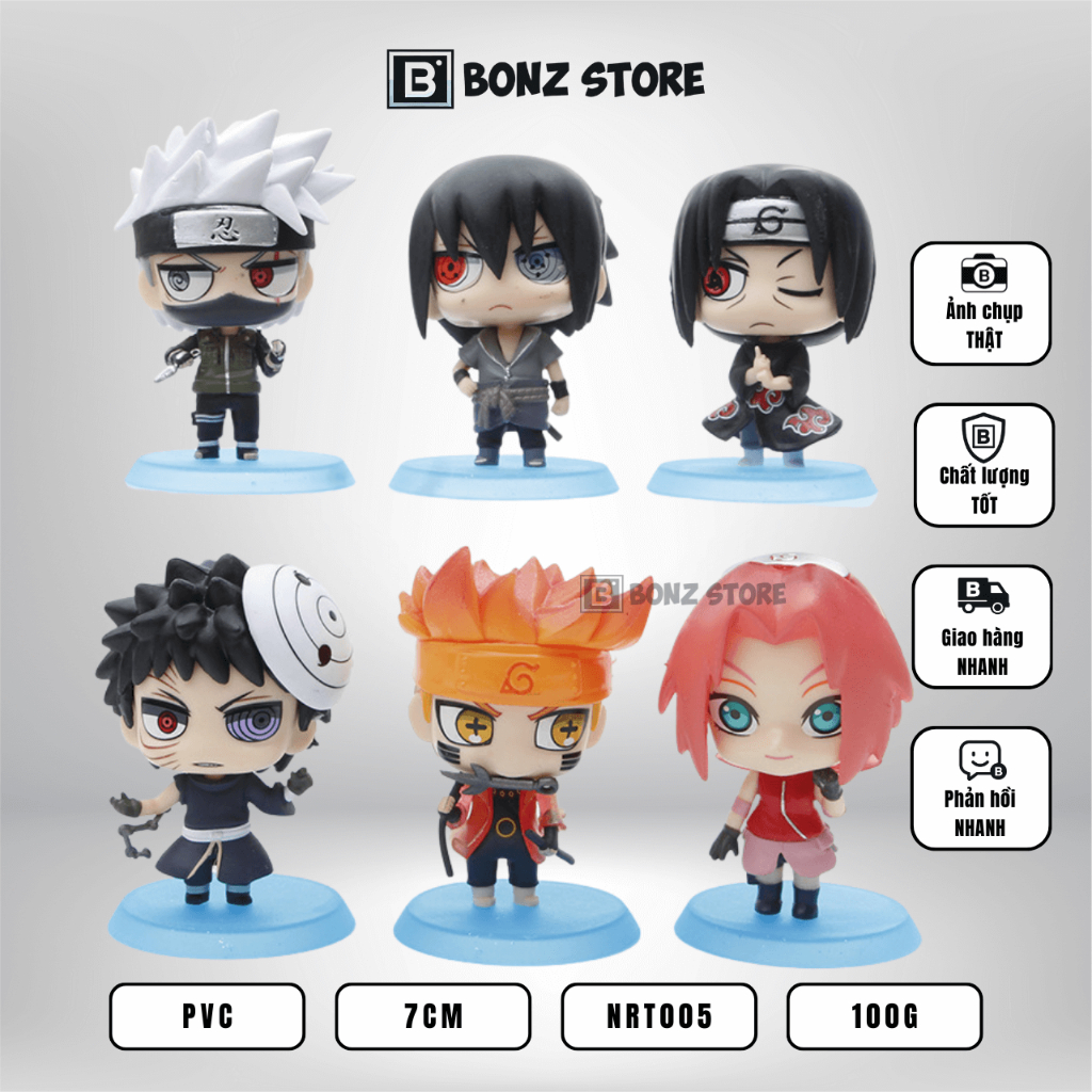 Mô hình Naruto - Bộ 6 nhân vật chibi Naruto Sasuke Sakura Itachi Obito 7cm - Figure PVC NRT005