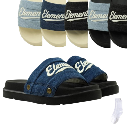 Dép ELements Nam Nữ Denim Unisex chữ thêu đính nút - (Slipper) Dép Elements vải jean đế bằng nam nữ